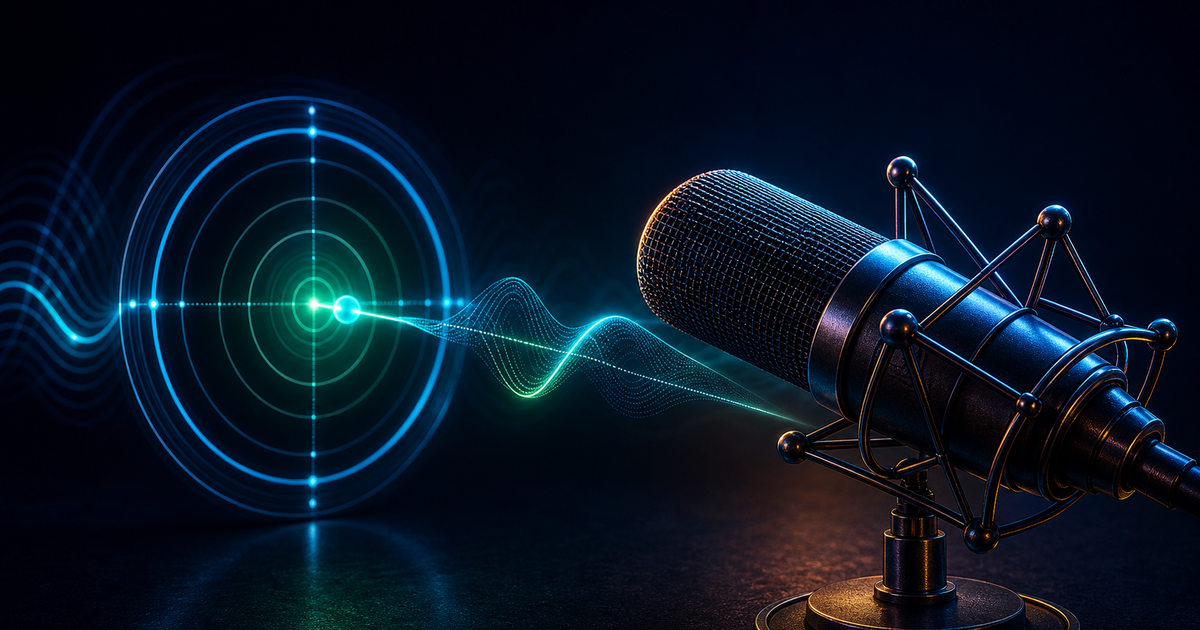 A microphone aimed at a glowing pitch target with a waveform locked to the center.